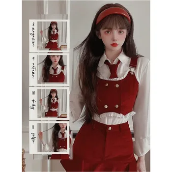Милая Академия, рубашка, жилет, юбка с рыбьим хвостом, комплект из трех предметов, женский Корейский галстук, винтажный пикантный однотонный осенний милый костюм для девочек