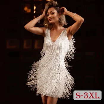 S-3XL Элегантное женское вечернее платье Luxry Sexy Lady с блестящими мини-платьями с кисточками, Женское Летнее платье без рукавов для выпускного вечера, большие размеры