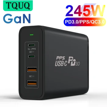 TQUQ 245 Вт USB C Зарядное Устройство Для Ноутбука GaN Адаптер Питания 4 Порта Настольная Зарядная Станция PD 100 Вт Быстрая Зарядка для MacBook iPhone Samsung
