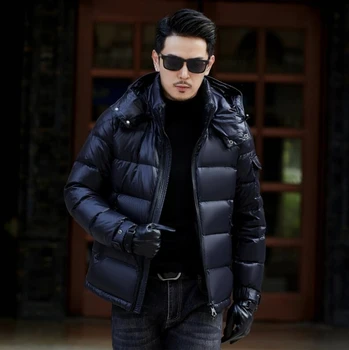 Зимний Новый мужской пуховик, утолщенное тепловое деловое повседневное пальто с капюшоном, пальто на белом утином пуху, куртка