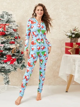 Женская пижама, Рождественская сексуальная пижама, облегающий комбинезон на пуговицах, милая пижама для выхода в свет.