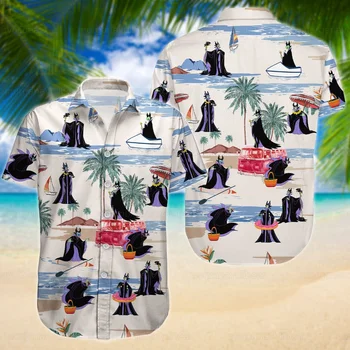 Гавайская рубашка Малефисента, Пляжная Рубашка, Мужская Рубашка С Коротким рукавом, Гавайская рубашка Диснея, Уличная Рубашка Харадзюку, Рубашка Спящей Красавицы