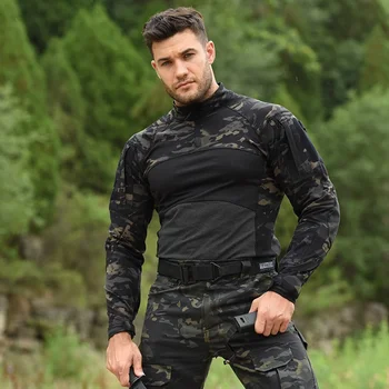 Тактическая рубашка HAN WILD, мужская одежда, эластичные охотничьи рубашки в стиле милитари, боевая рубашка, Камуфляжная армейская рубашка с мультикамерой, походная одежда
