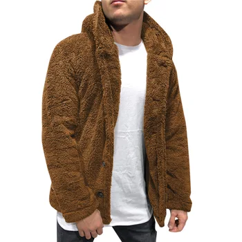 Осень/Зима 2023, новое мужское пальто с капюшоном, однотонный топ, Модный плюшевый тренд, теплое однотонное пальто, мужская одежда