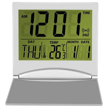 Цифровой дорожный будильник на батарейках, портативные часы с большим количеством цифр и температурой 12/24 часа, маленькие настольные часы