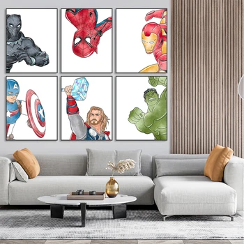Miniso Disney Marvel Супергерой Плакат Печать Аниме Настенное Искусство Человек-Паук Для Мальчиков Украшение Дома На Холсте Живопись Детские Подарки