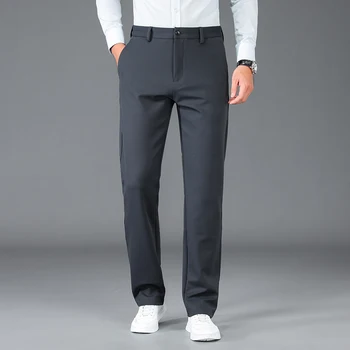 Осенне-зимние модные мужские брюки, новые повседневные свободные брюки средней длины, однотонные деловые брюки полной длины
