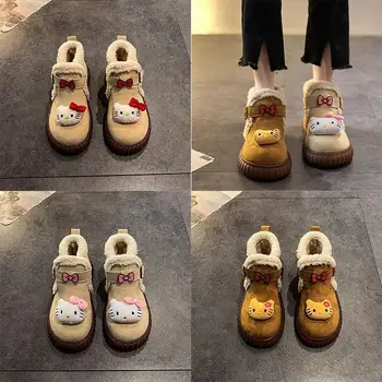 Новая обувь Kittys Kawaii Cute Girl Heart с мультяшным рисунком, утепленная, осень-зима, сохраняющая тепло, Спортивная хлопчатобумажная обувь на толстой подошве, подарок для девочки
