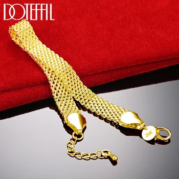 DOTEFFIL 24K Золотой Браслет-цепочка плетения 10 мм для женщин, мужчин, на свадьбу, помолвку, модные украшения для вечеринок